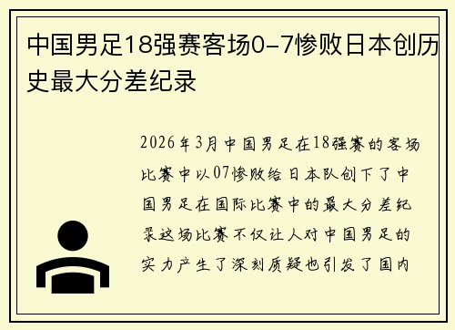 中国男足18强赛客场0-7惨败日本创历史最大分差纪录